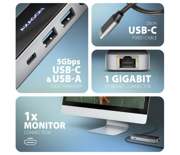 Axagon HMC-6GLN USB-C 5Gbps GLASS 6in1 hub - 1485455 - zdjęcie 5